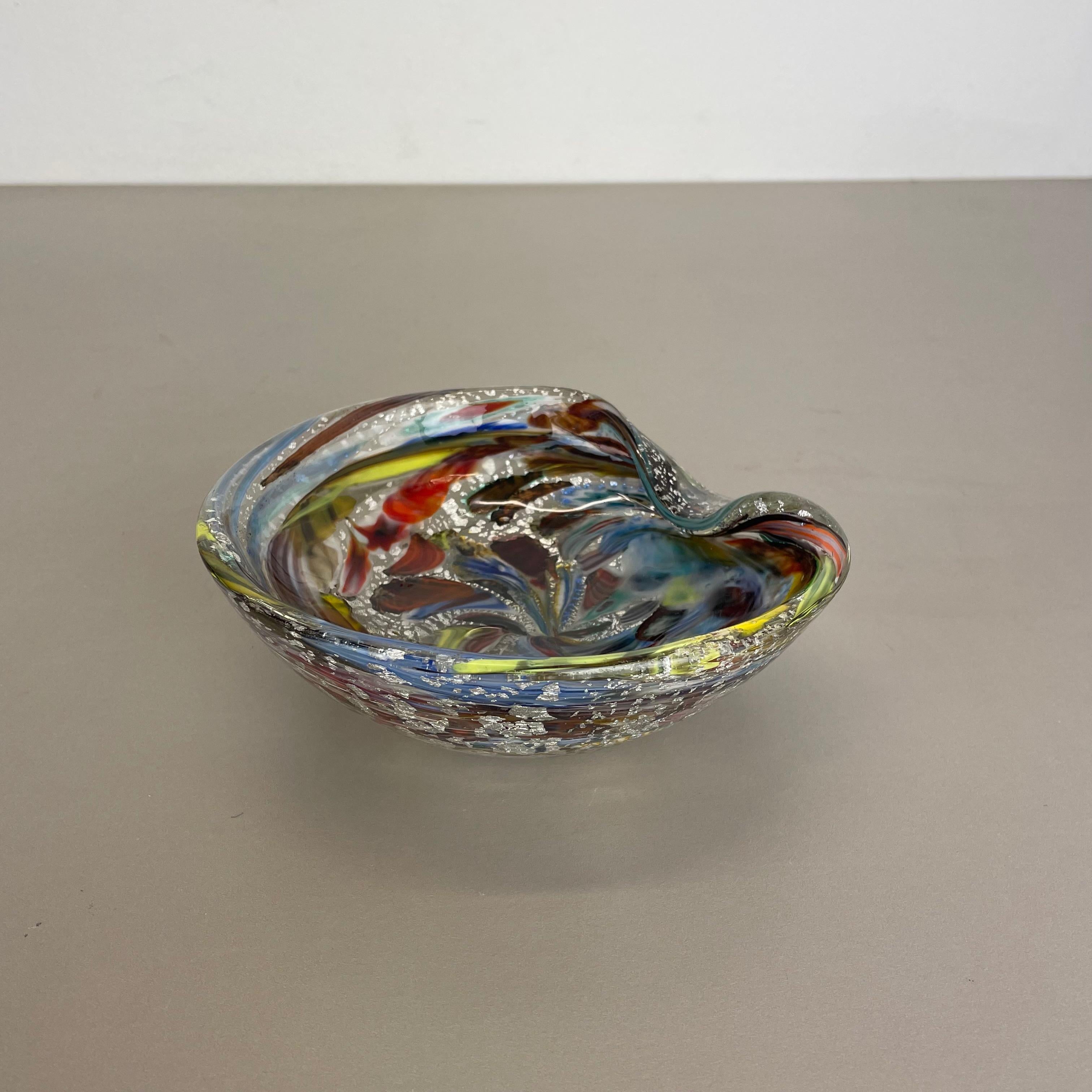 1, 1 kg Murano Glass Bowl silver Flakes Shell Ashtray by Dino Martens Italy 1960s For Sale 2