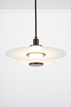 11" Klein Pendant w/ Milk Glass, Etched Ginkgo in Matte White, Blackened Brass