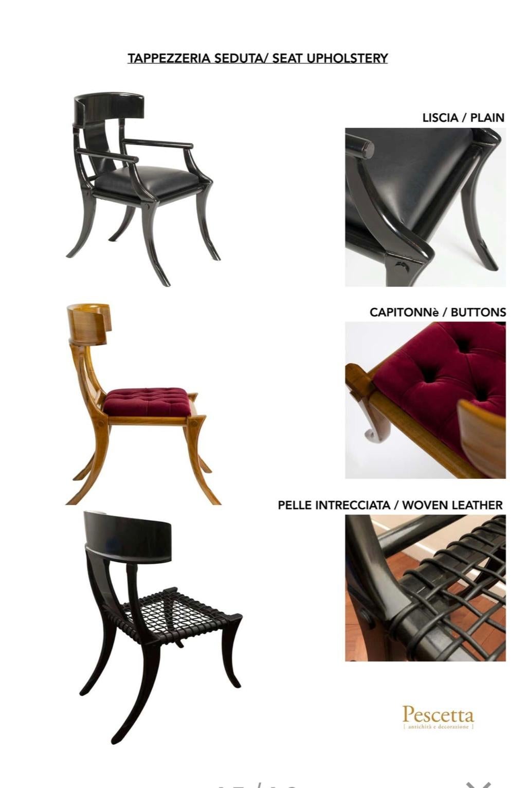 Noyer 11 chaises et 2 fauteuils klismos en vente