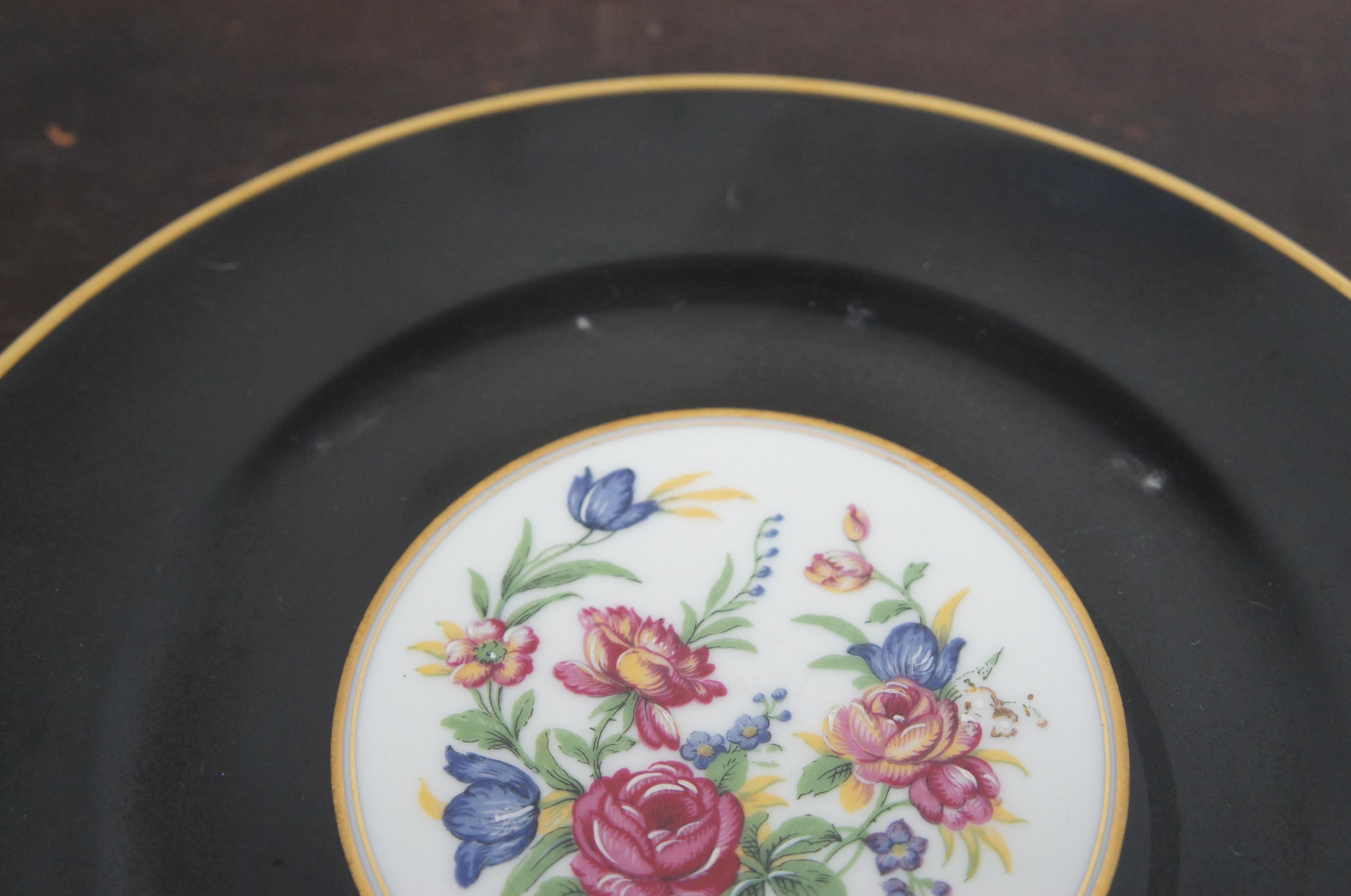 11 L. Bernardaud & Co Limoges France Porcelain Dinner Plates Black Floral 4