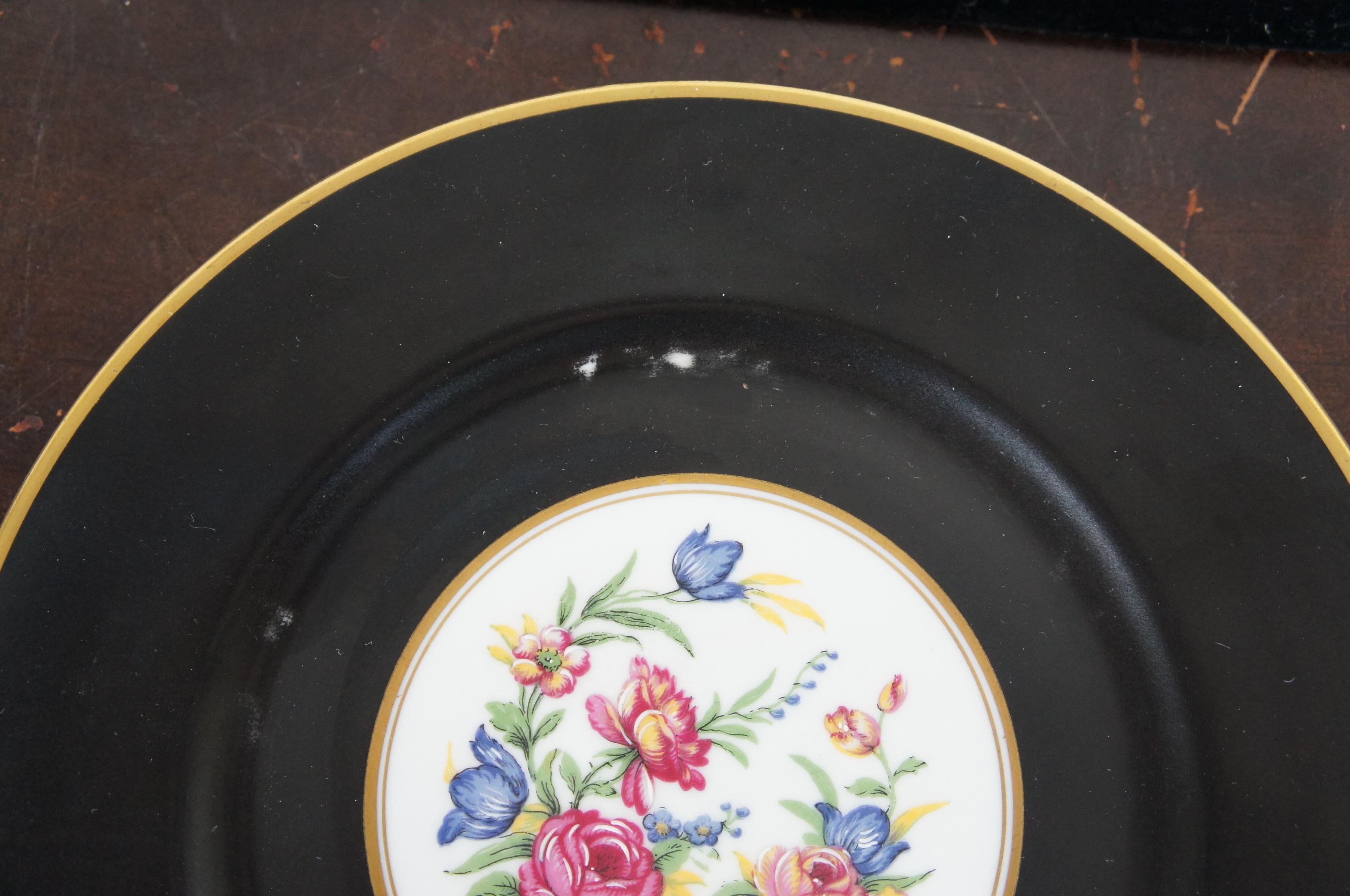 French Provincial 11 L. Bernardaud & Co Limoges France Porcelain Dinner Plates Black Floral