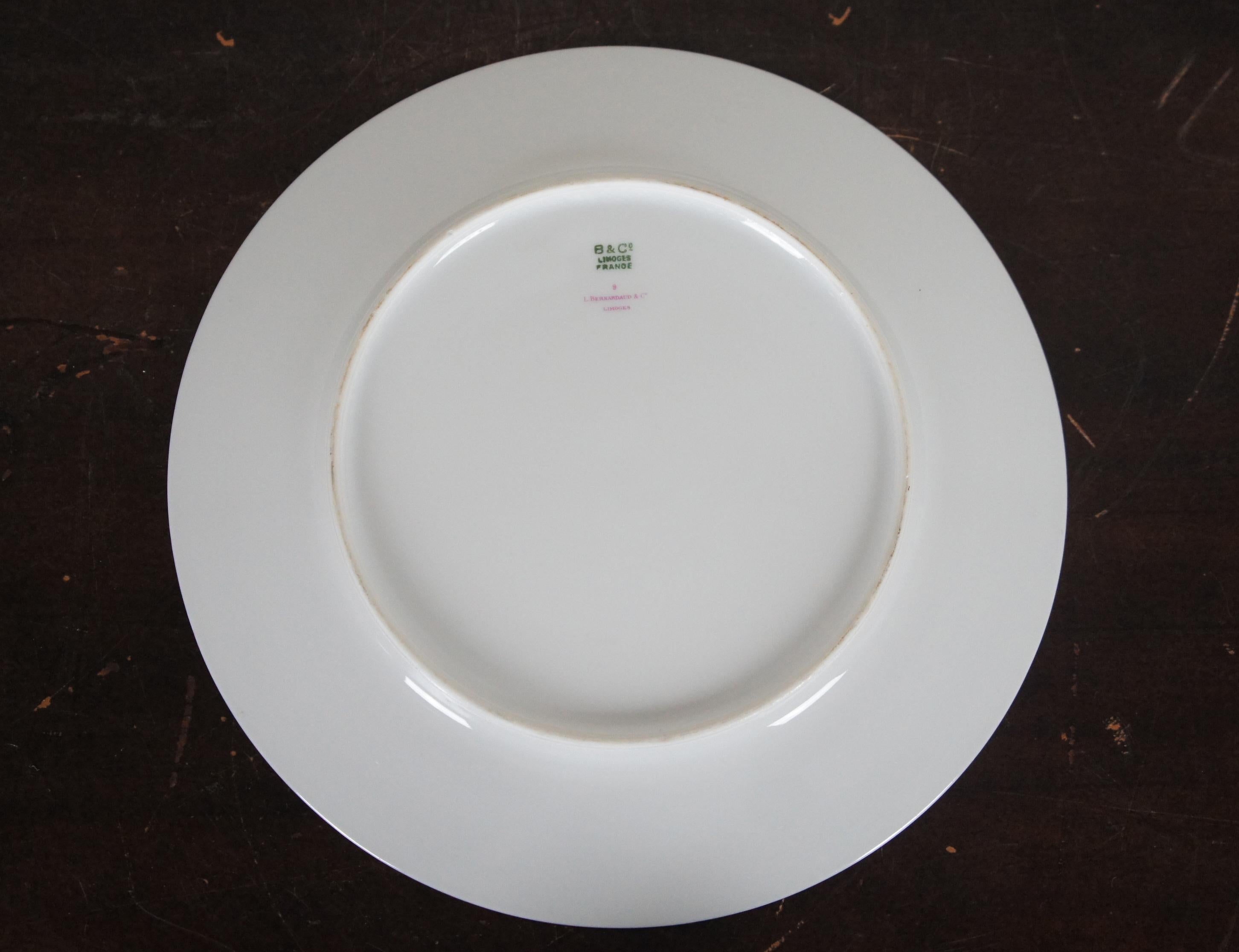 11 L. Bernardaud & Co Limoges France Porcelain Dinner Plates Black Floral 1