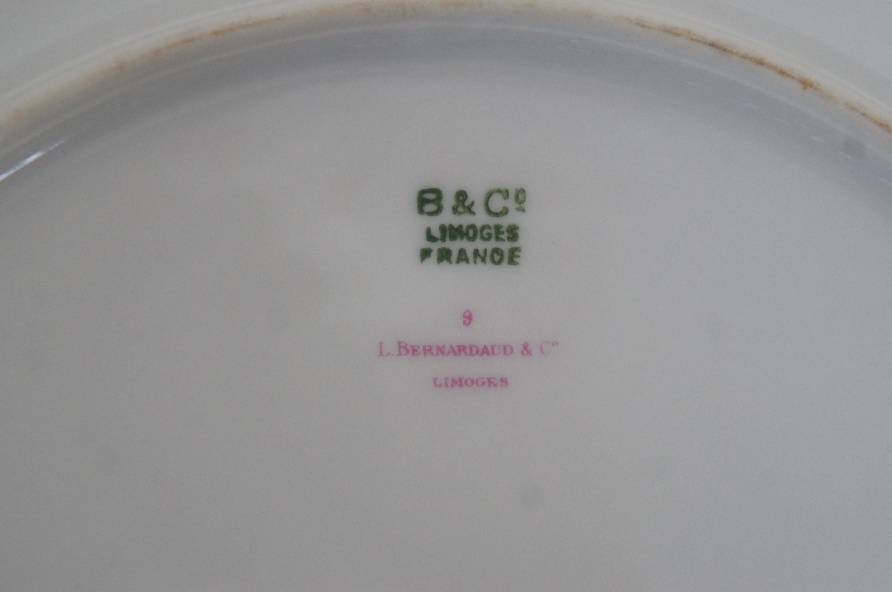 11 L. Bernardaud & Co Limoges France Porcelain Dinner Plates Black Floral 2