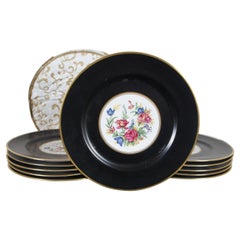 11 L. Bernardaud & Co Limoges France Porcelain Dinner Plates Black Floral