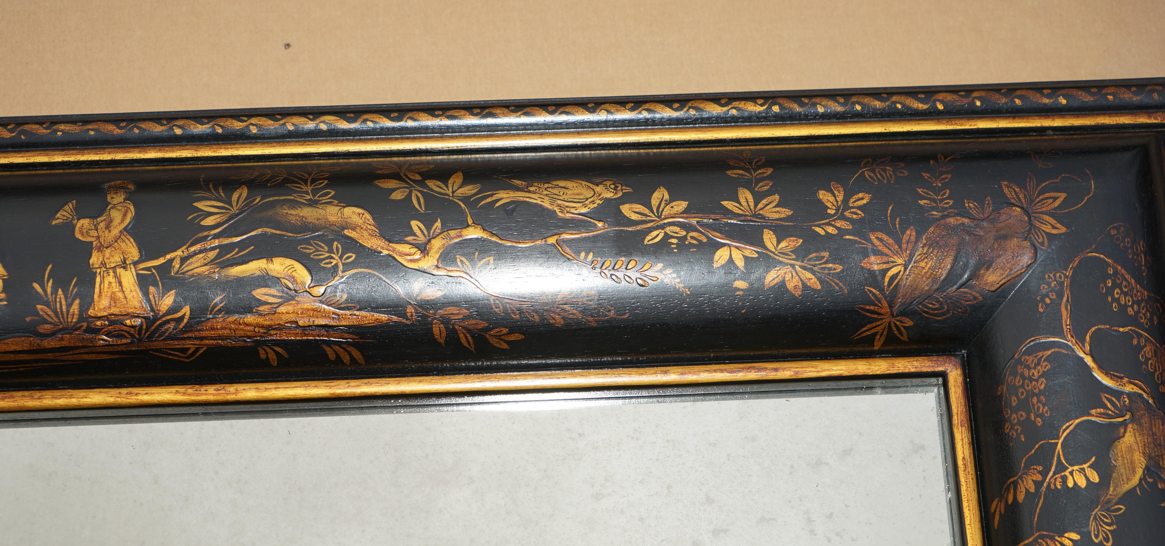 1.1 METRE MIROIR CHINOISERIE EN COUSSIN AVEC PEINTURES ORNALES A LA MAIN en vente 2