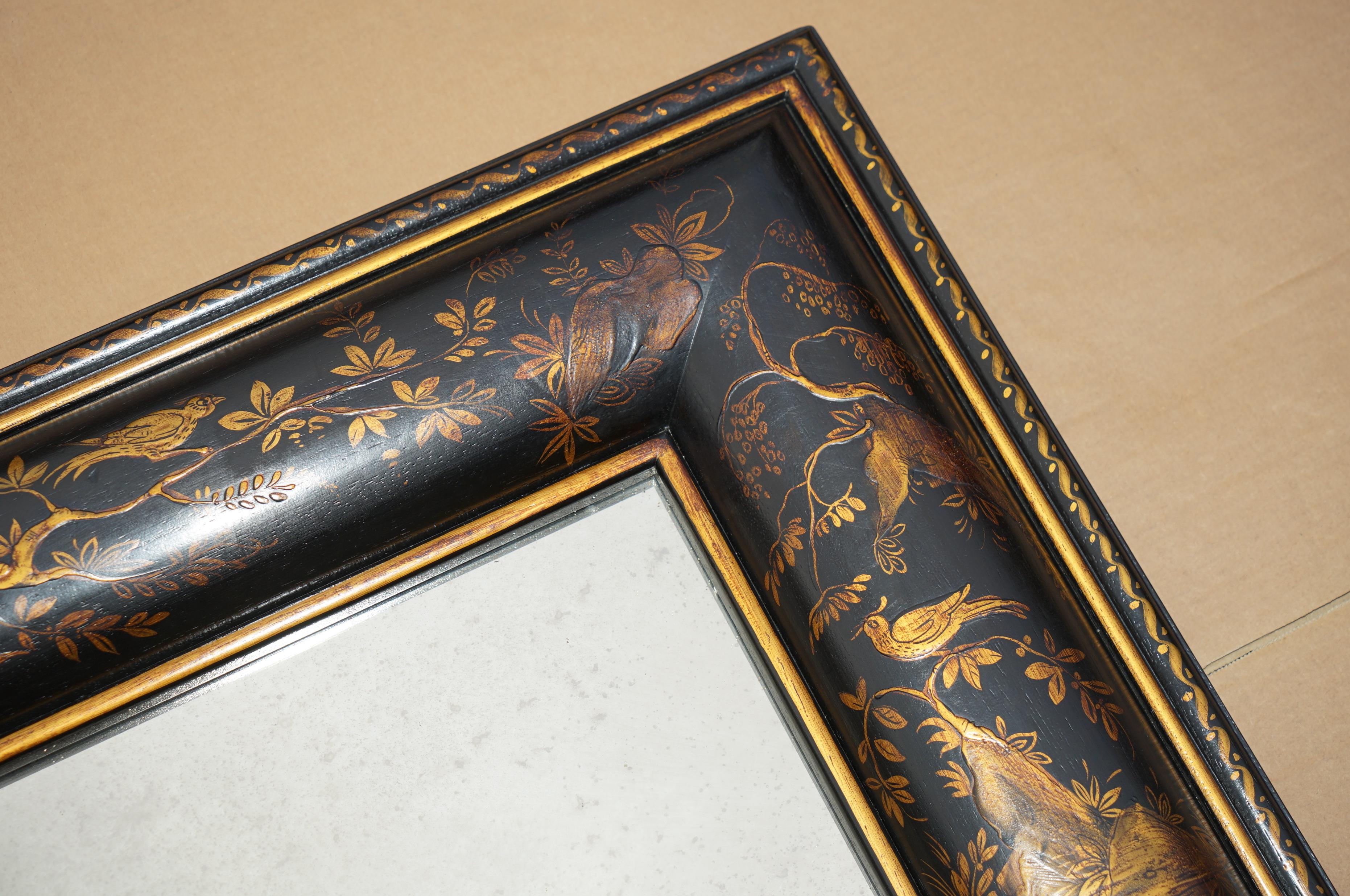 1.1 METRE MIROIR CHINOISERIE EN COUSSIN AVEC PEINTURES ORNALES A LA MAIN en vente 3
