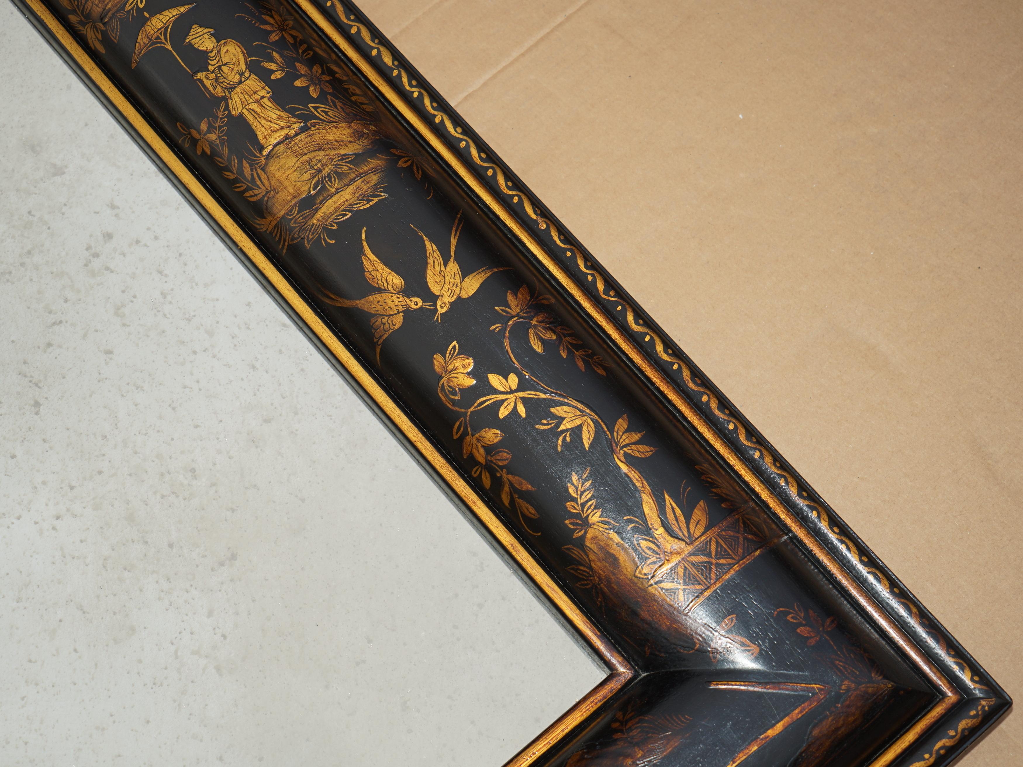 1.1 METRE MIROIR CHINOISERIE EN COUSSIN AVEC PEINTURES ORNALES A LA MAIN en vente 5