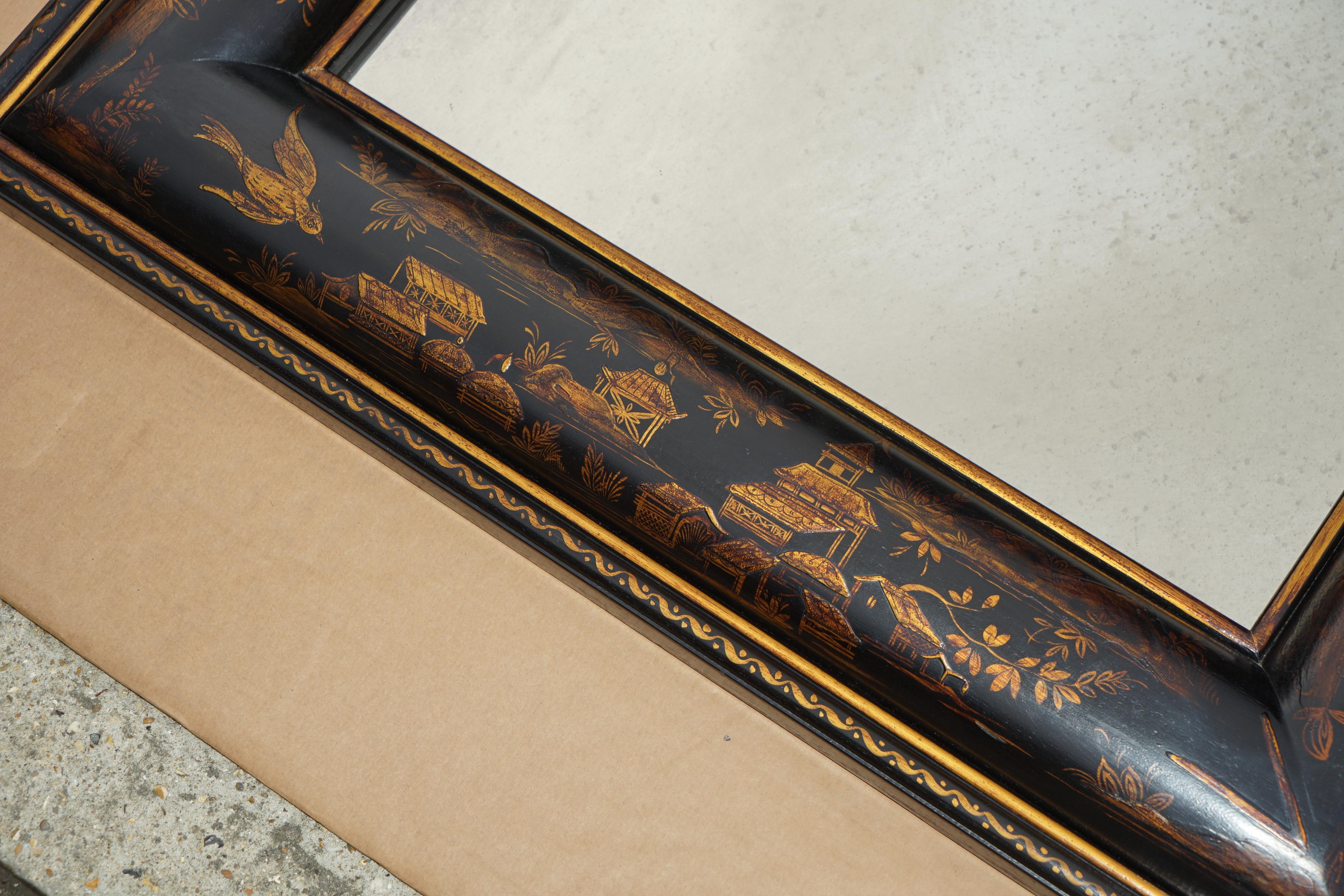 1.1 METRE MIROIR CHINOISERIE EN COUSSIN AVEC PEINTURES ORNALES A LA MAIN en vente 8