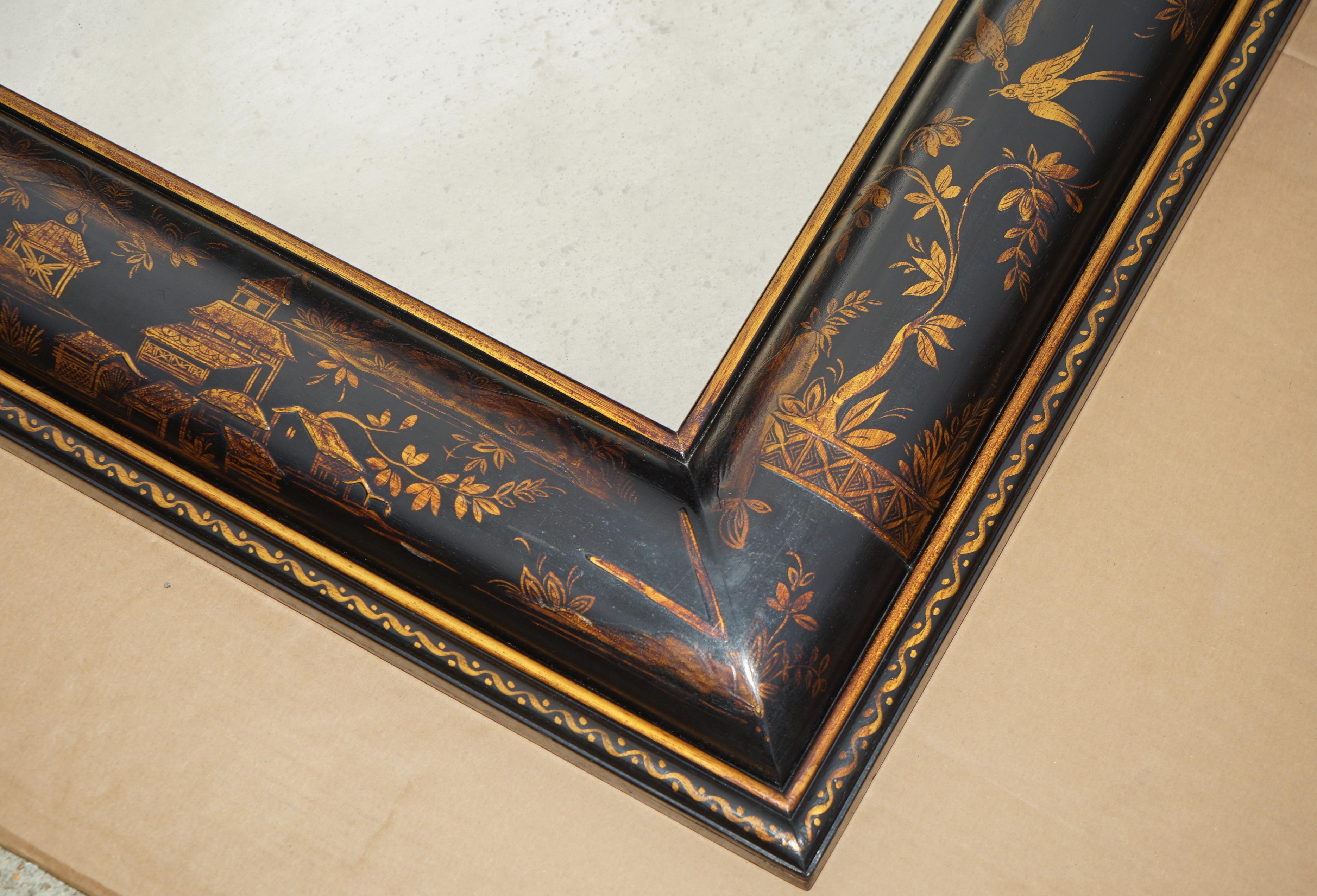 1.1 METRE MIROIR CHINOISERIE EN COUSSIN AVEC PEINTURES ORNALES A LA MAIN en vente 9