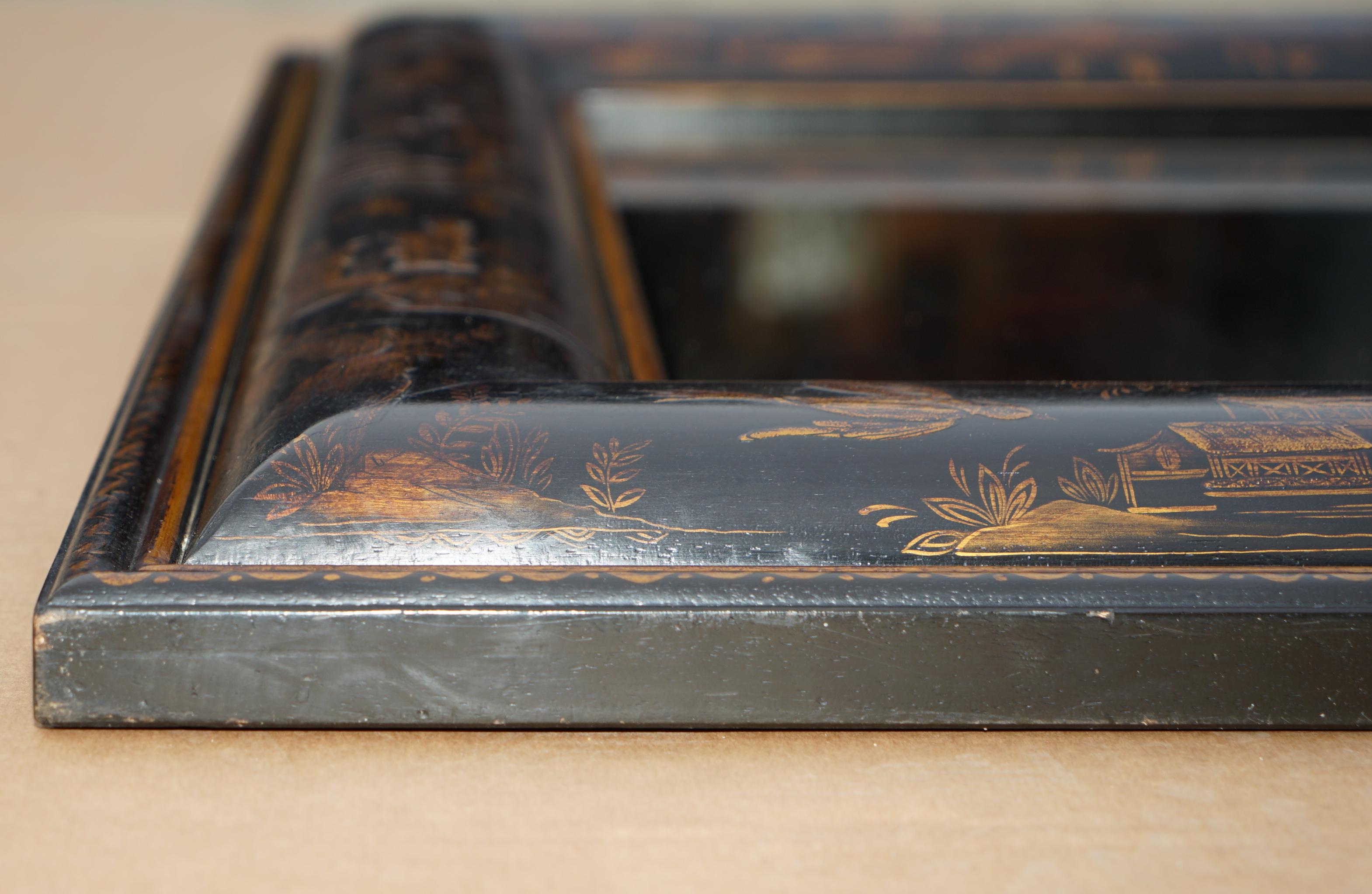 1.1 METRE MIROIR CHINOISERIE EN COUSSIN AVEC PEINTURES ORNALES A LA MAIN en vente 10