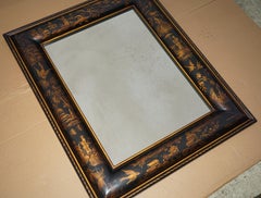 1.1 METER CHINESE CHiNOISERIE CUSHION FRAMED MIRROR WITH ORNATE HAND PAINTINGS