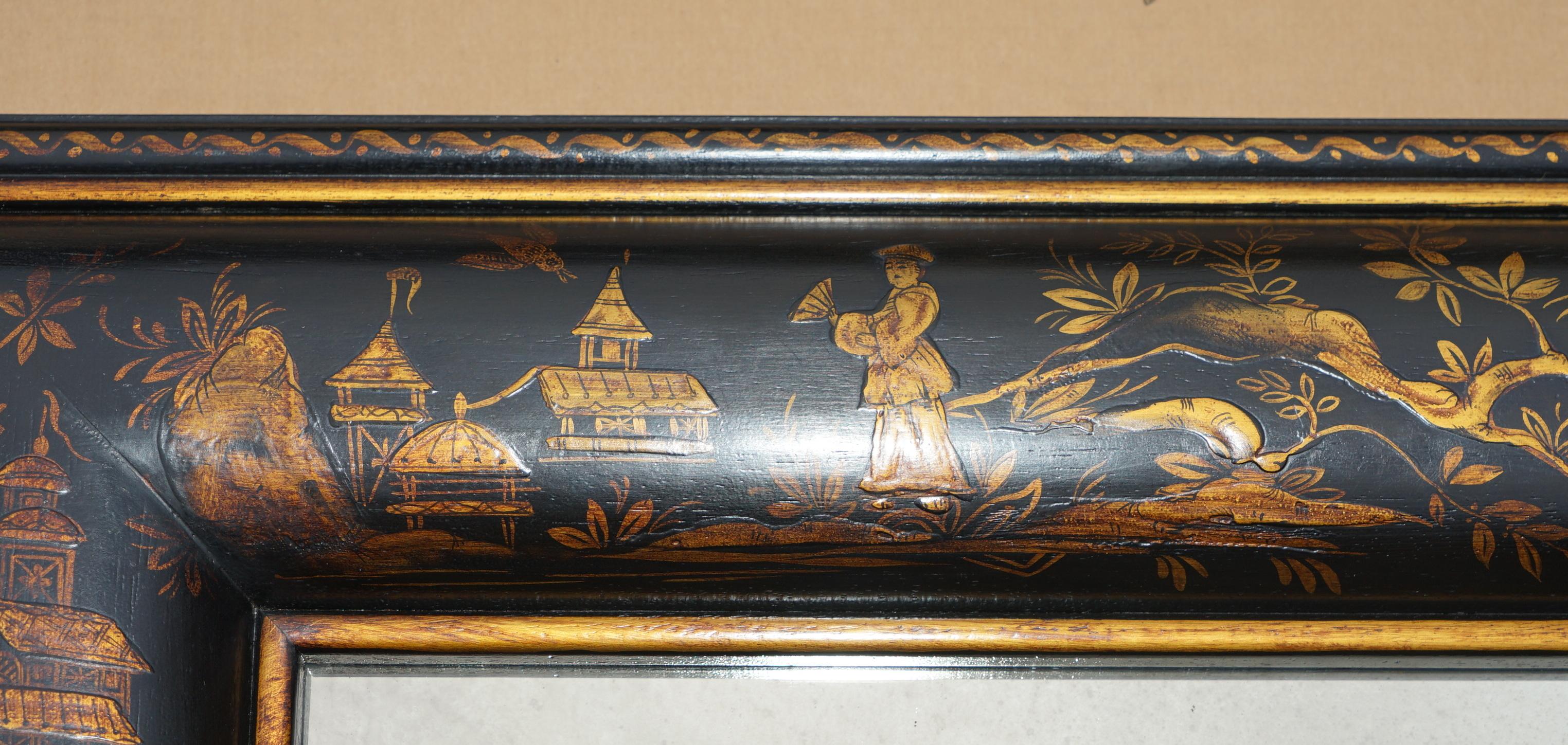 1.1 METRE MIROIR CHINOISERIE EN COUSSIN AVEC PEINTURES ORNALES A LA MAIN en vente 1