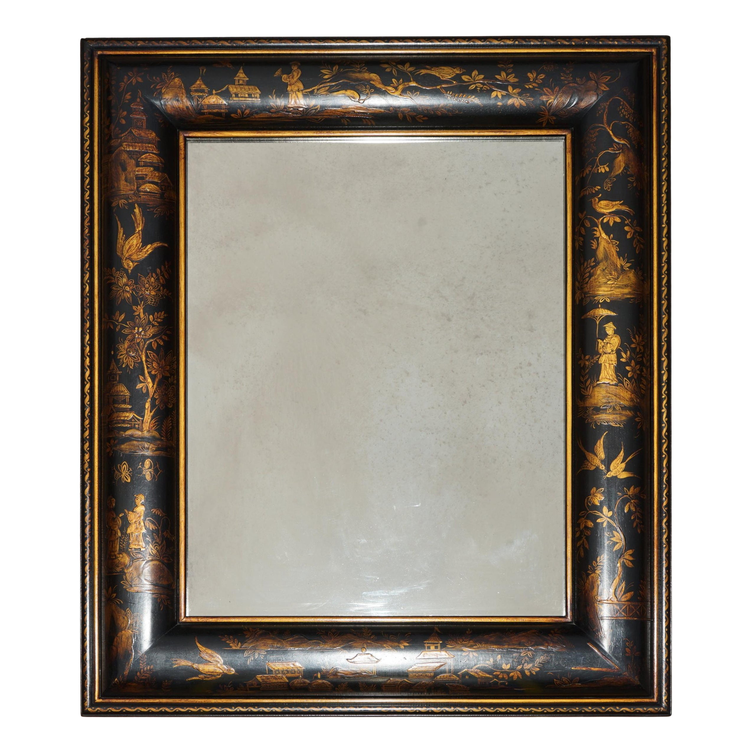 1.1 METRE MIROIR CHINOISERIE EN COUSSIN AVEC PEINTURES ORNALES A LA MAIN