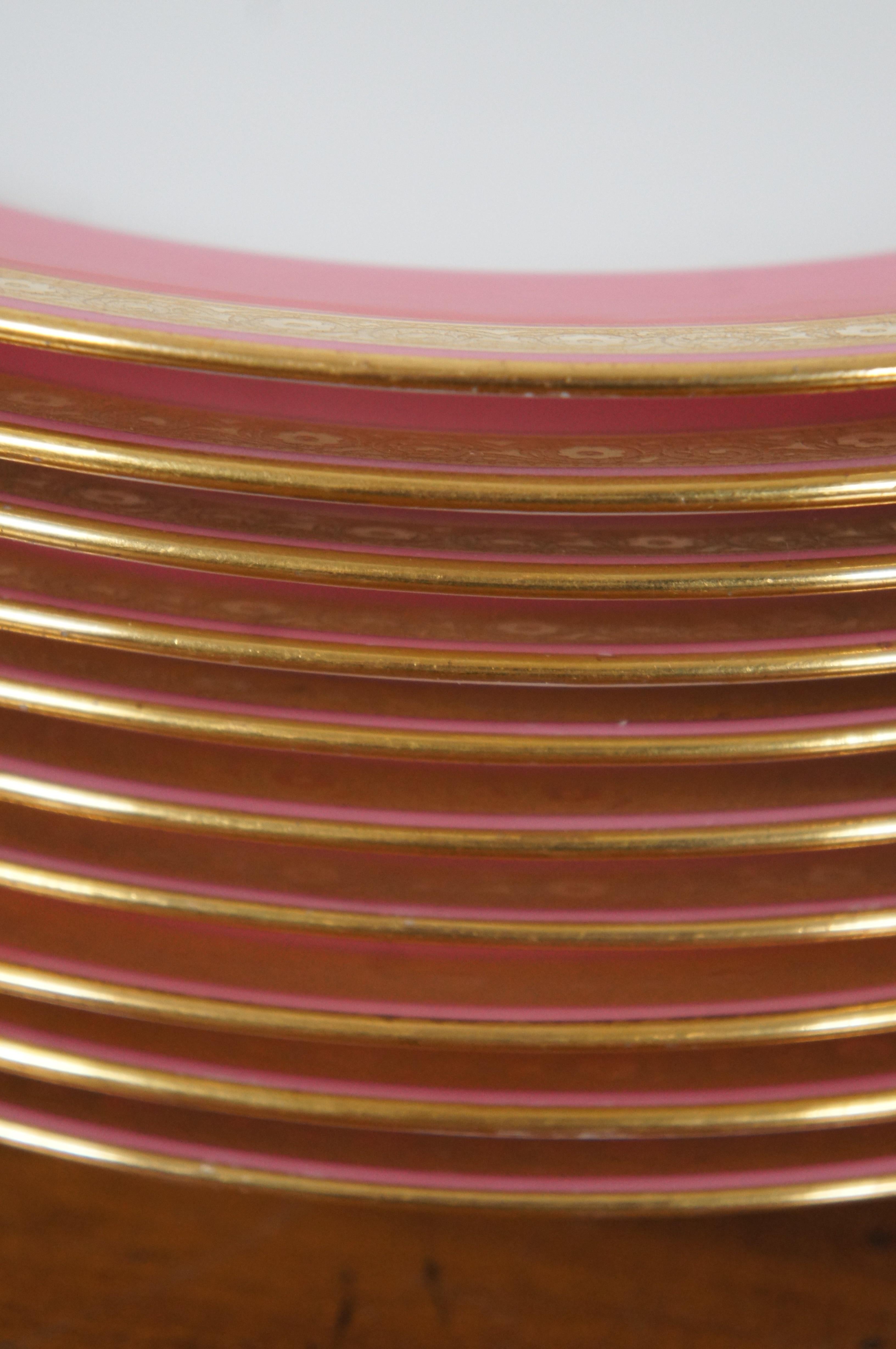 11 Minton Davis Collamore Broadway Pink & Gold Encrusted Salad Plates In Good Condition In Dayton, OH