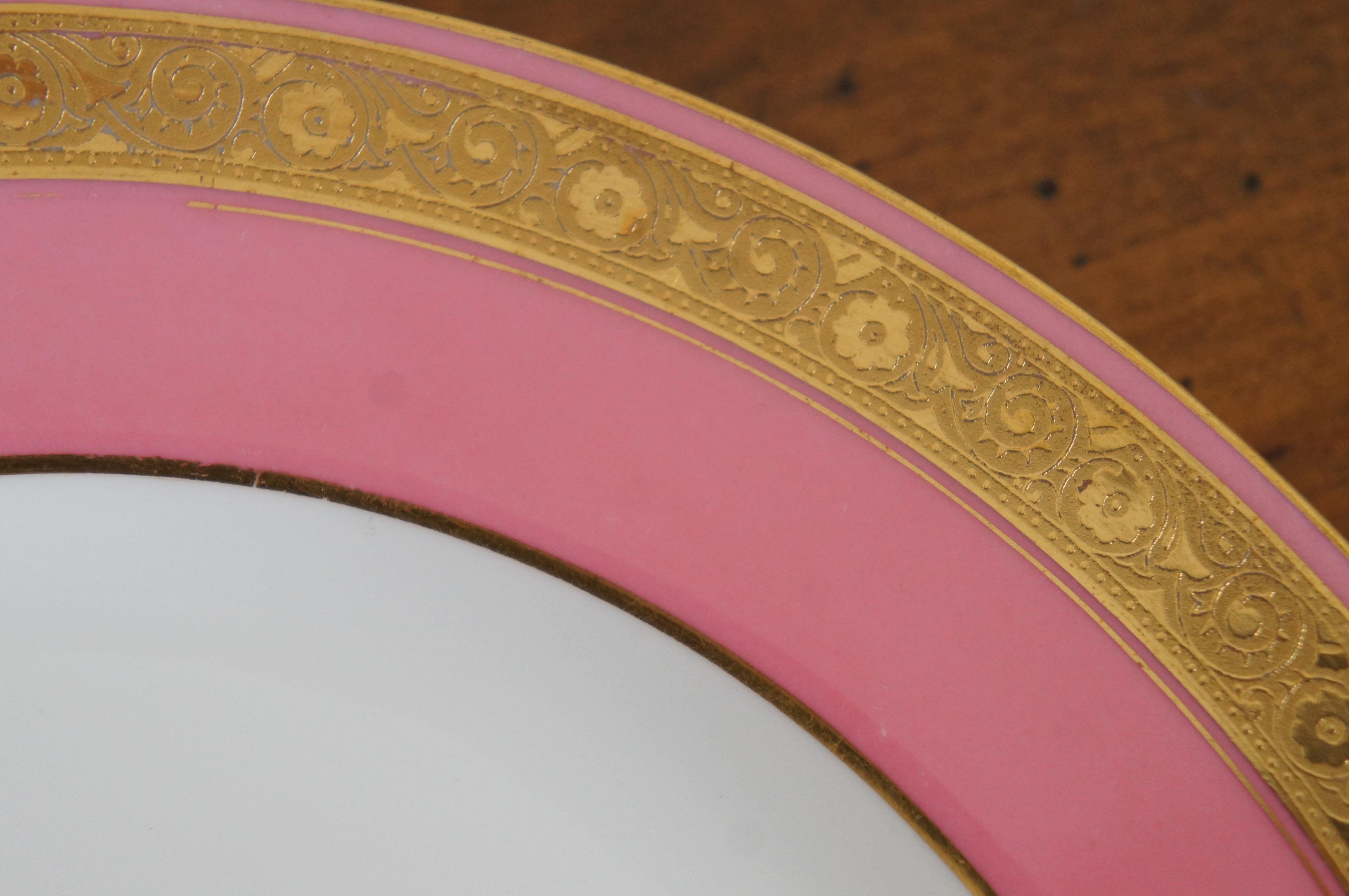 20th Century 11 Minton Davis Collamore Broadway Pink & Gold Encrusted Salad Plates