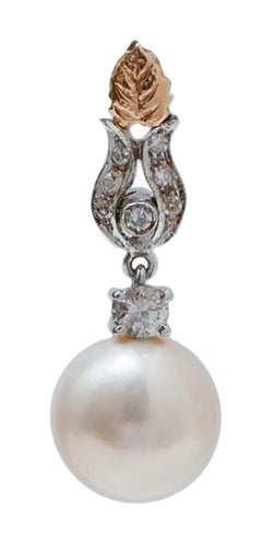11 Mm Pearls, Diamonds, 14 Karat White Gold and Rose Gold Earrings.