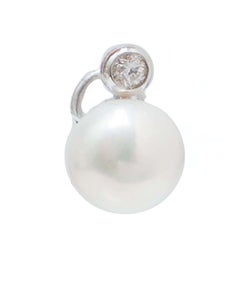 11 Mm Pearls, Diamonds, 14 Karat White Gold Earrings.