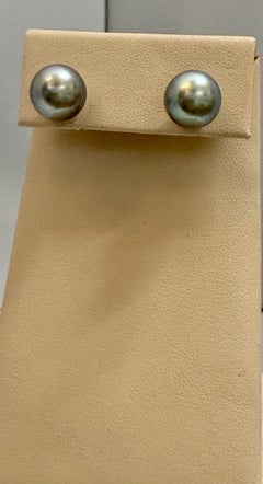 11 MM Tahitian Black Pearl Stud Earrings 14 Karat White Gold