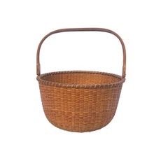 Open Round Nantucket Lightship Basket with Original Paper Label