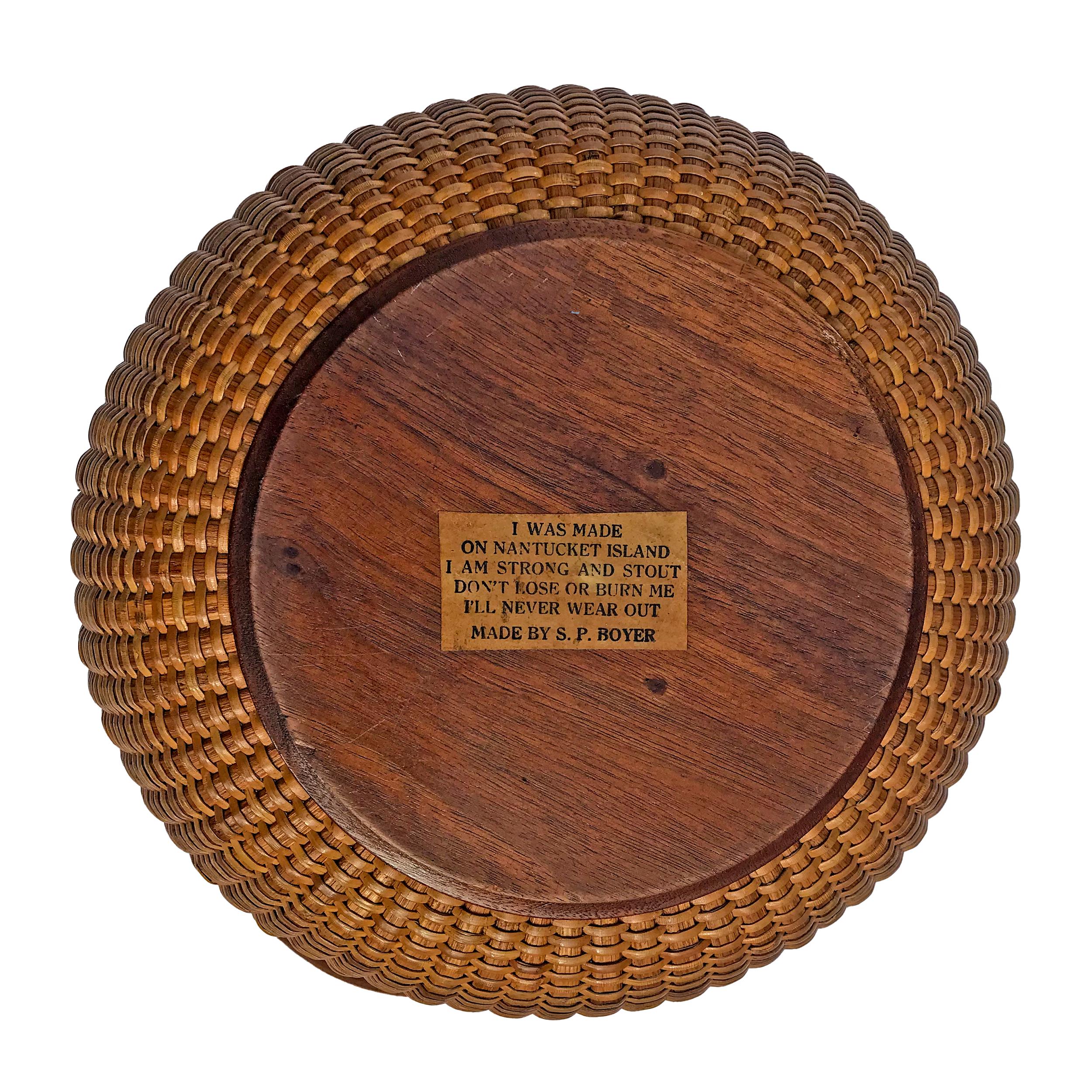 North American Open Round Nantucket Lightship Basket with Original Paper Label For Sale