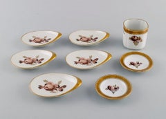 11 Parts Royal Copenhagen Golden Basket in Porcelain with Flowers