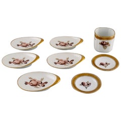 11 Parts Royal Copenhagen Golden Basket in Porcelain with Flowers