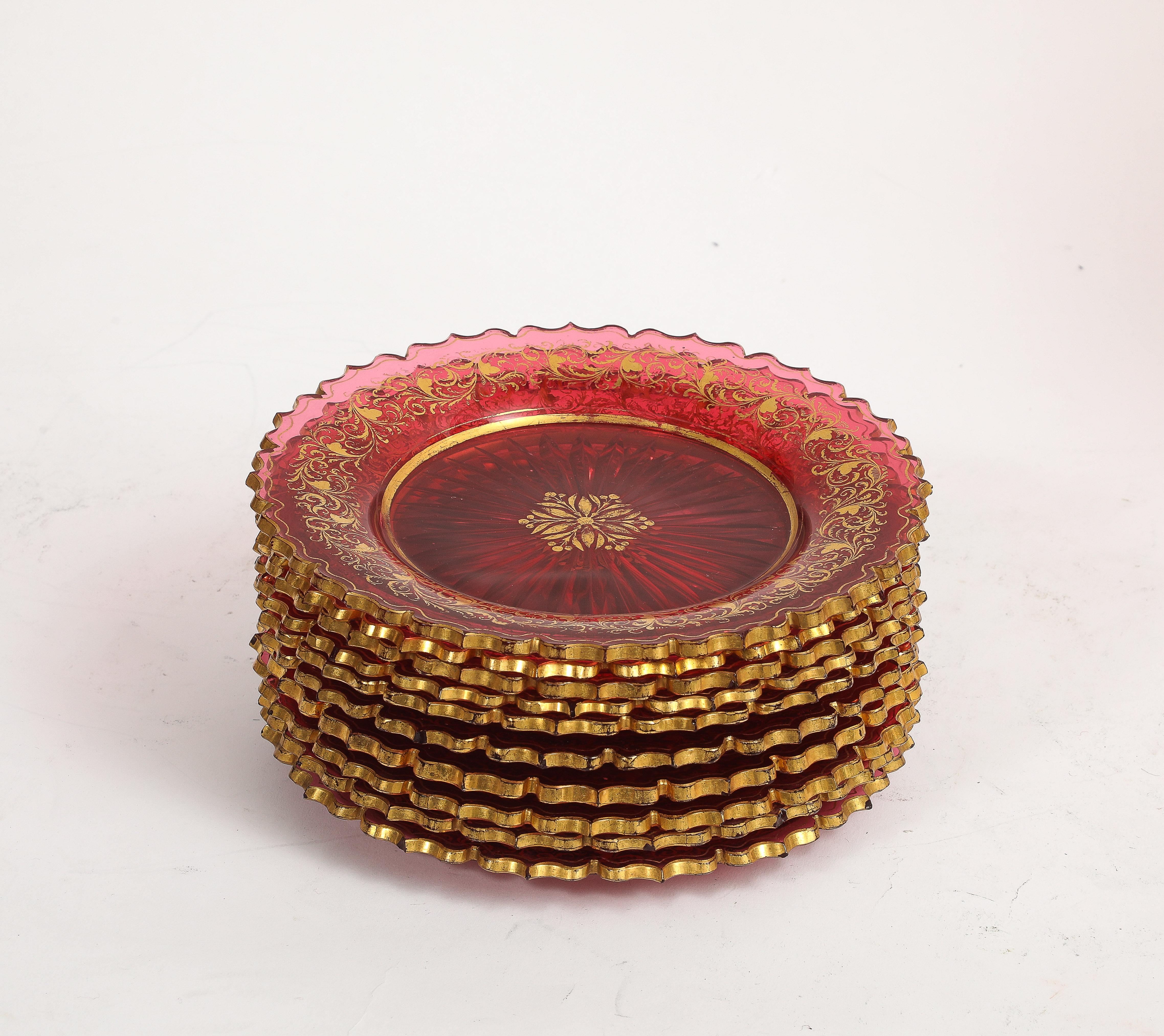 11 Piece Baccarat Cranberry-Red Crystal 2-Tier Cake Stand with Matching Plates For Sale 3