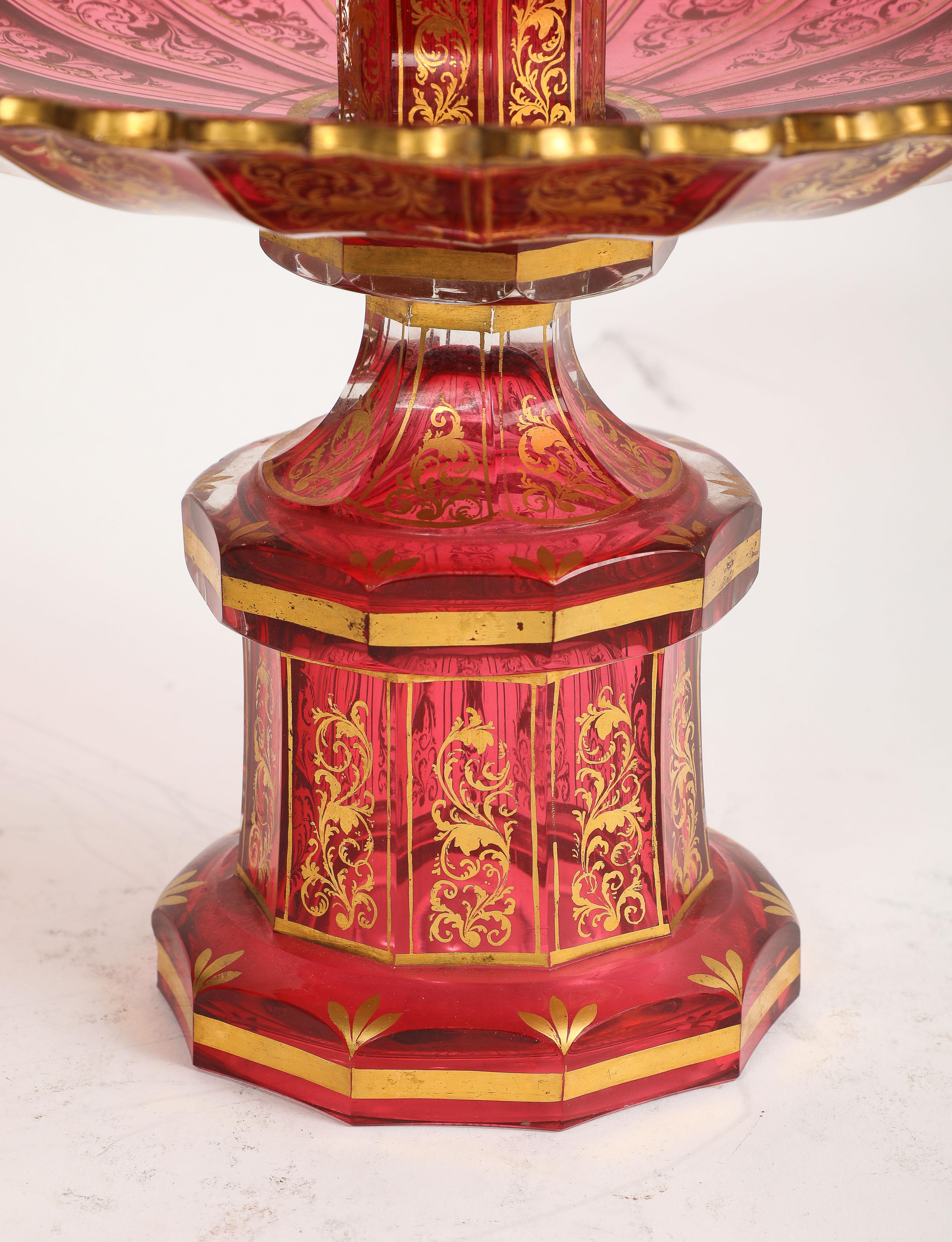 11 Piece Baccarat Cranberry-Red Crystal 2-Tier Cake Stand with Matching Plates For Sale 7