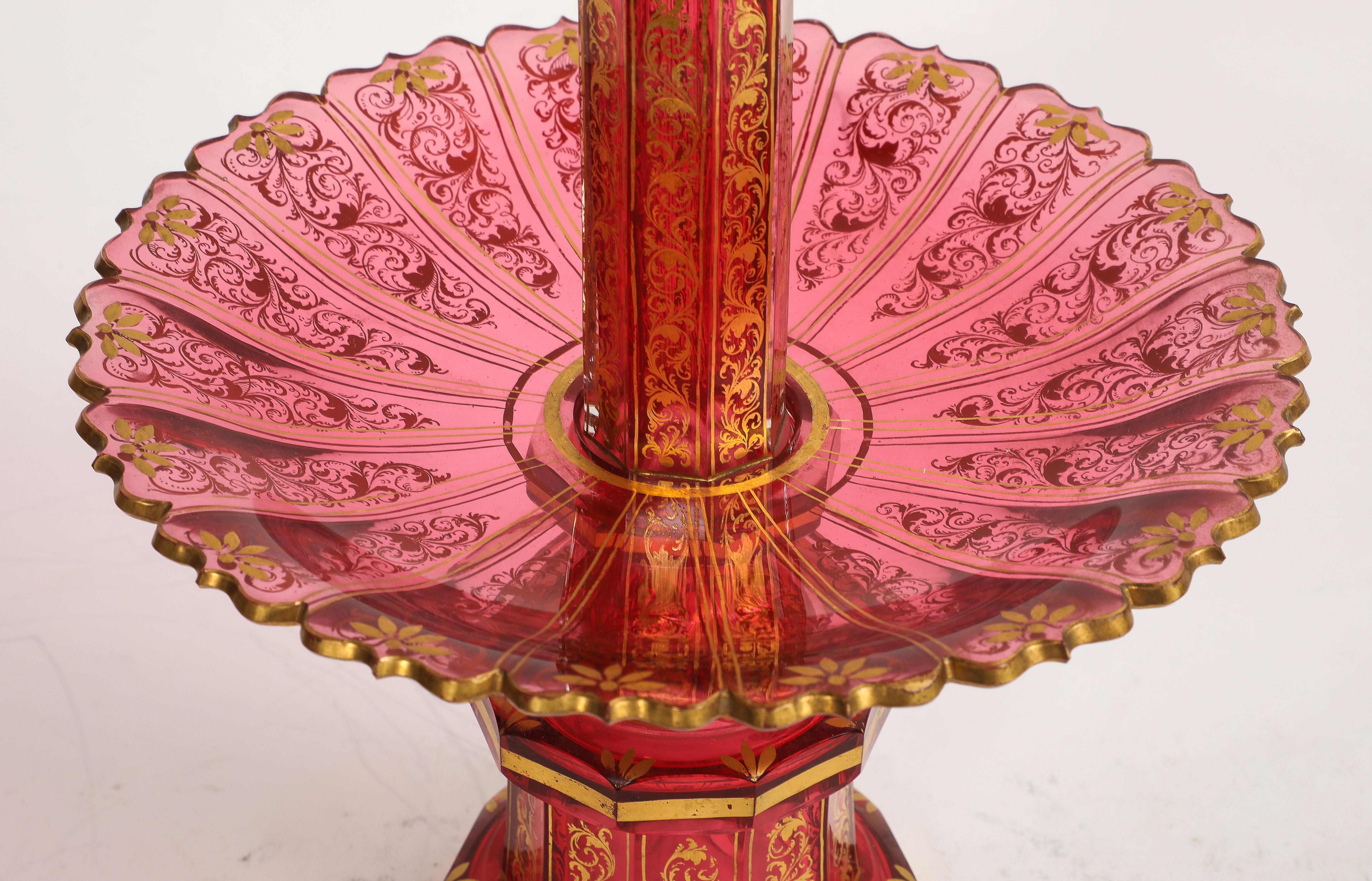 11 Piece Baccarat Cranberry-Red Crystal 2-Tier Cake Stand with Matching Plates For Sale 8
