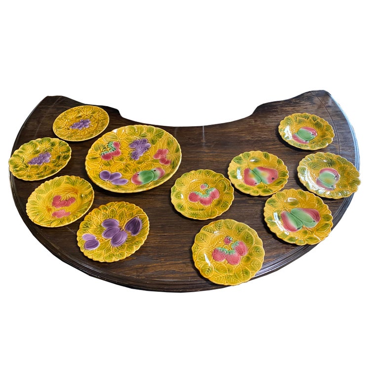 Aesthetic Movement 11 Piece Set of Sarreguemines French Faience Majolica Dessert Plates For Sale