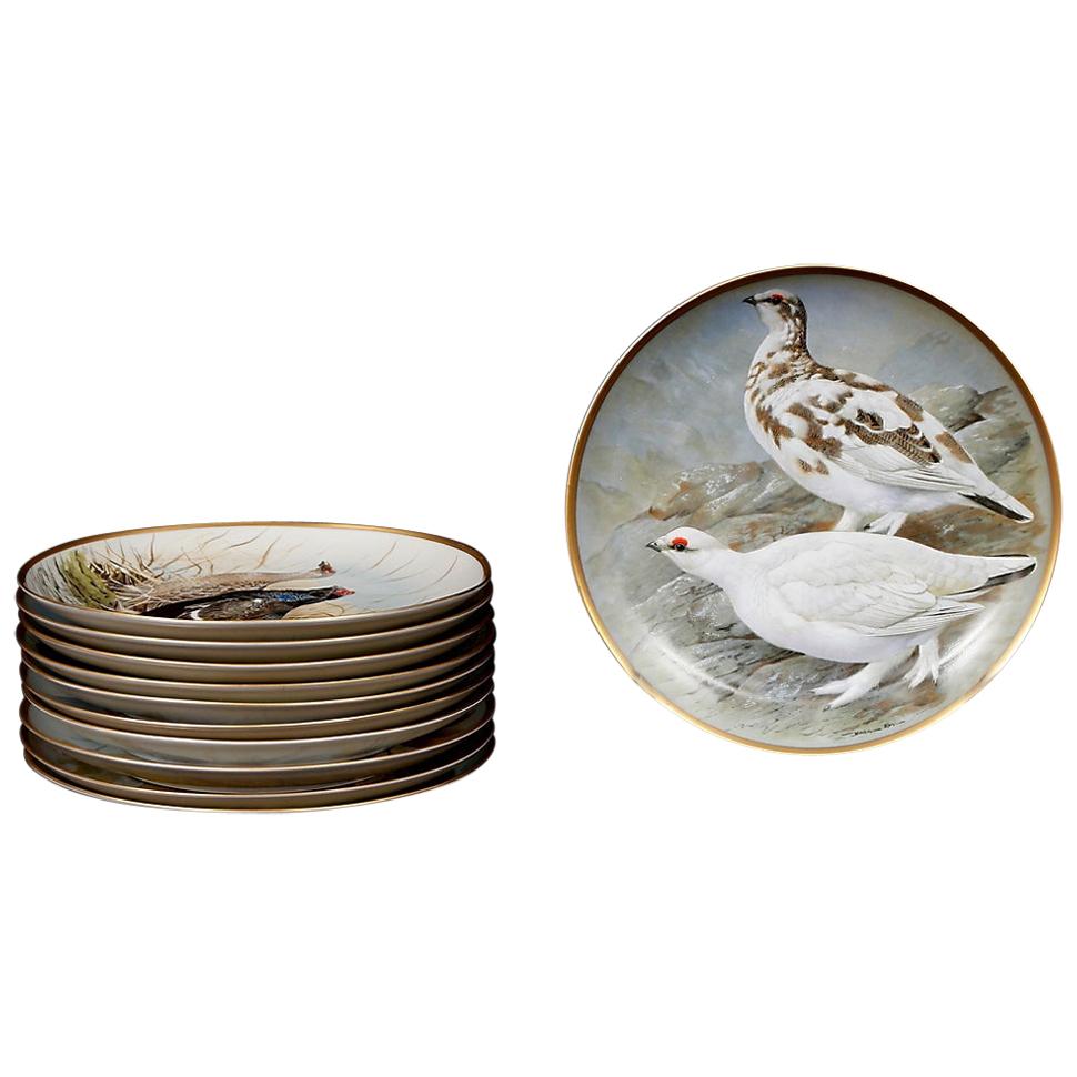 11 Porcelain Decor Plates Game Birds of the World by Basil Ede, 1978 For Sale