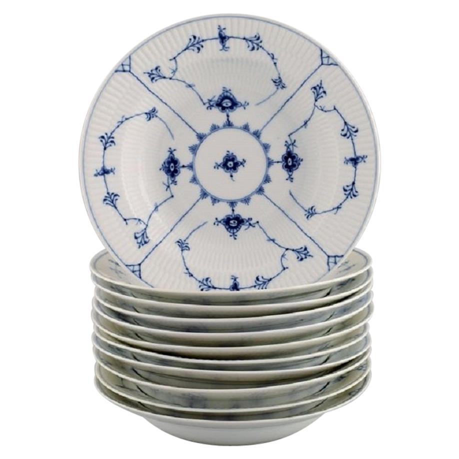 11 Royal Copenhagen Blue Fluted Plain Deep Plates, Model Number 1/165