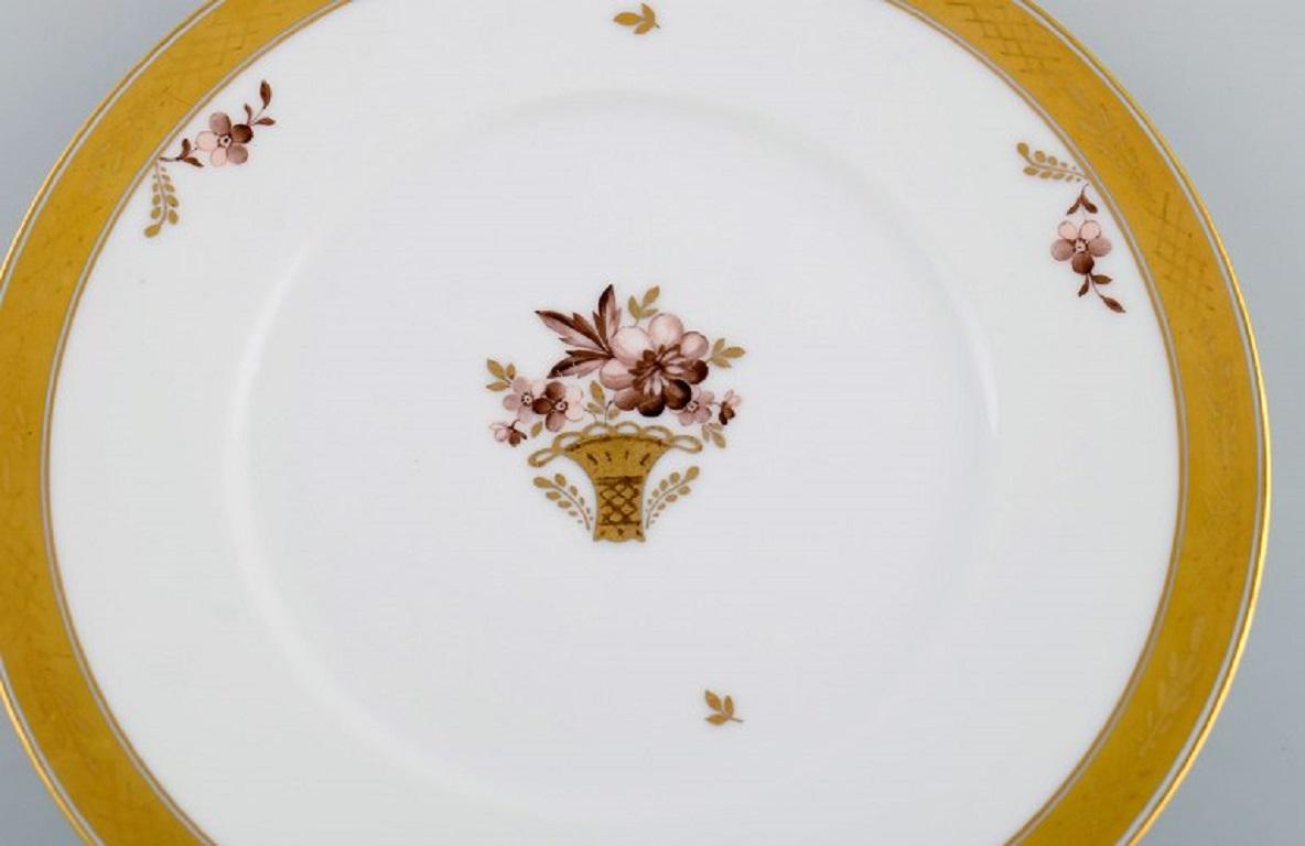 Danish 11 Royal Copenhagen Golden Basket Porcelain Dinner Plates with Flowers