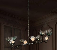 11 Spheres Bronze And Hand Blown Colored Glass Chandelier by Emilie Lemardeley