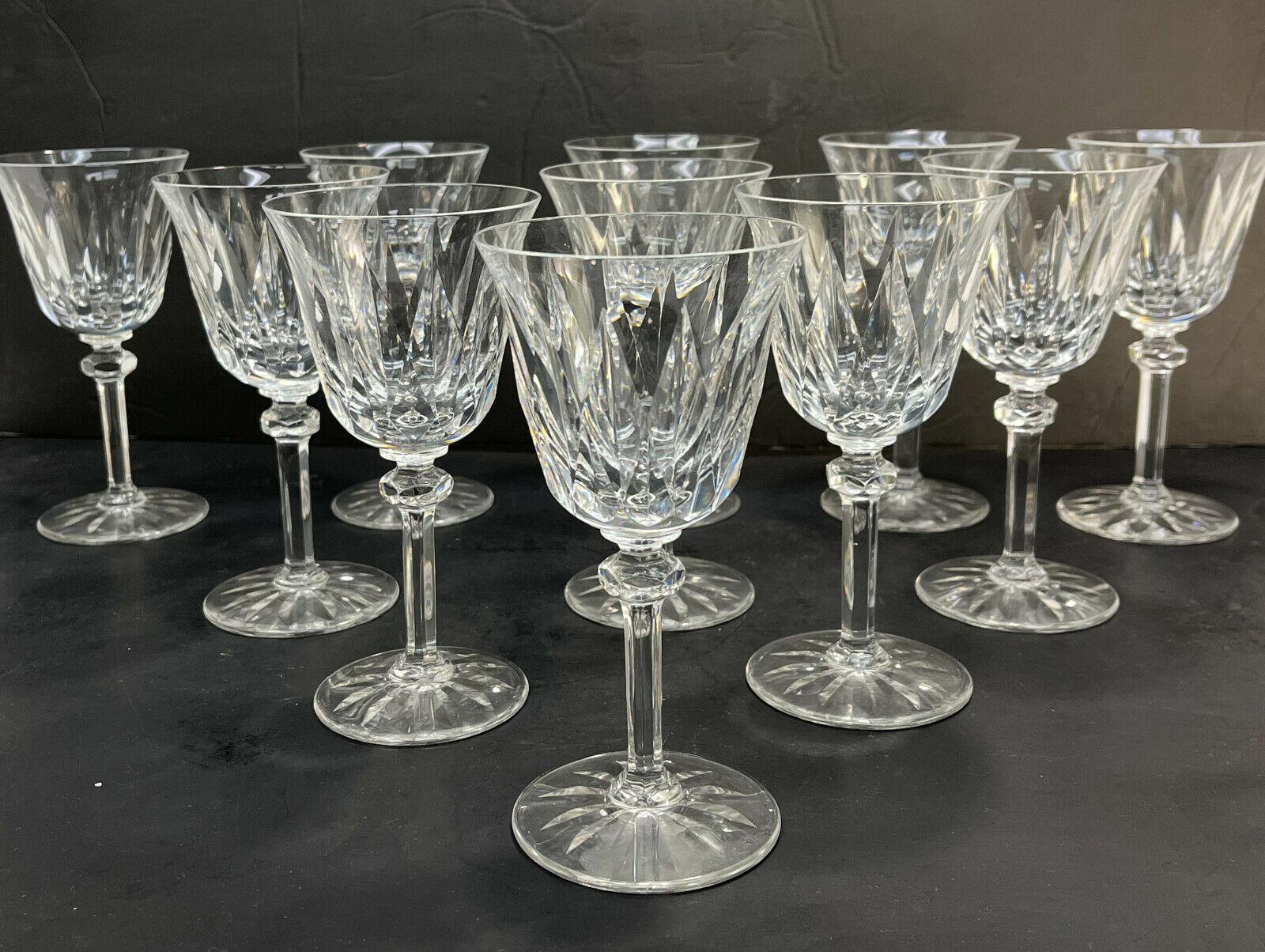  11 St. Louis France glass wine goblets in Provence. Cut vertical design on the bowl with a knob stem. Acid etched St. Louis mark to the underside.

Additional Information: 
Type: Wine Goblets
Weight Approx., 6 lbs
Measures Approx., 3.425 inches