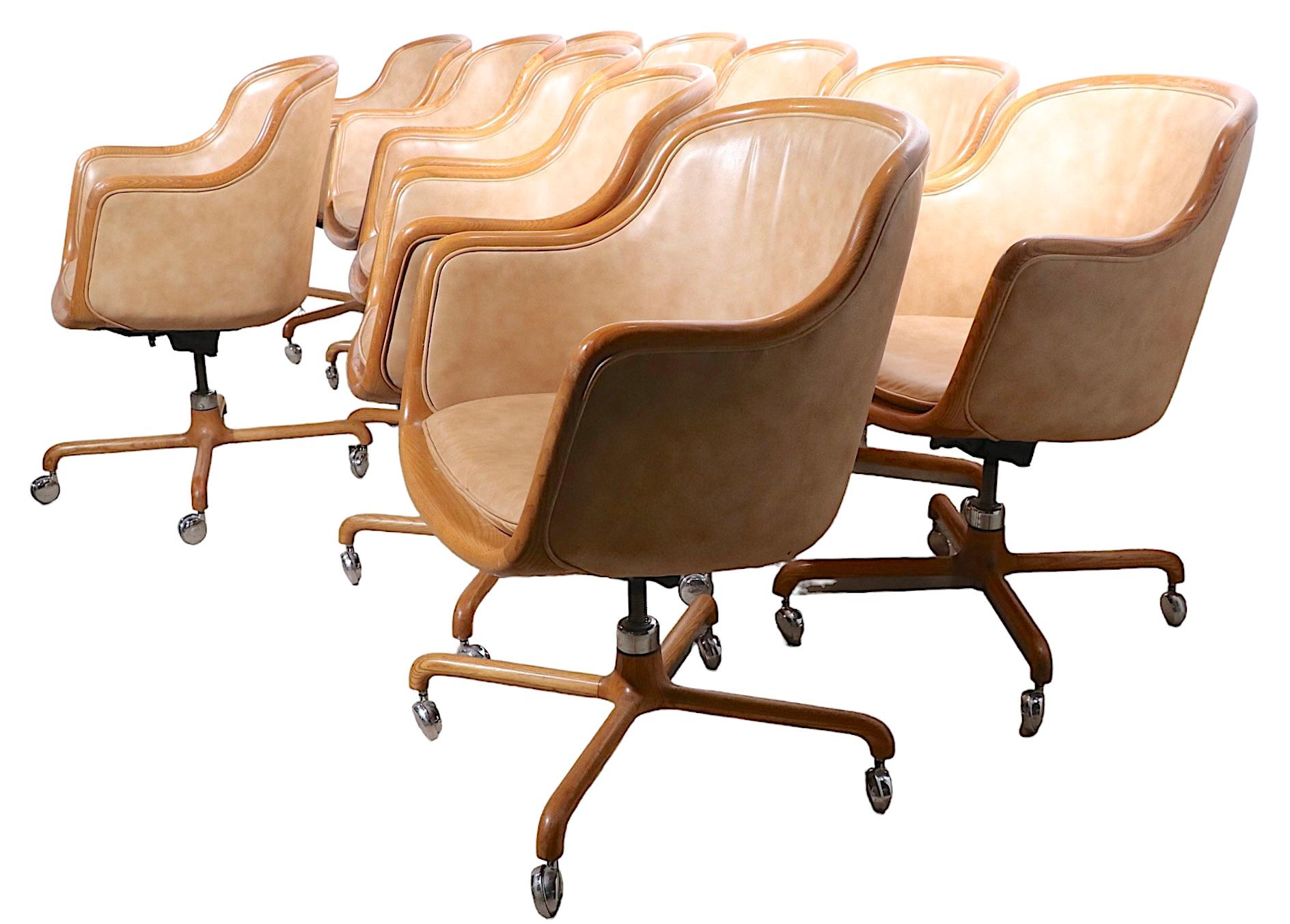 Mid-Century Modern  11 Swivel Tilt Desk Dining Swivel Tilt Chairs by Ward Bennet for Brickel For Sale