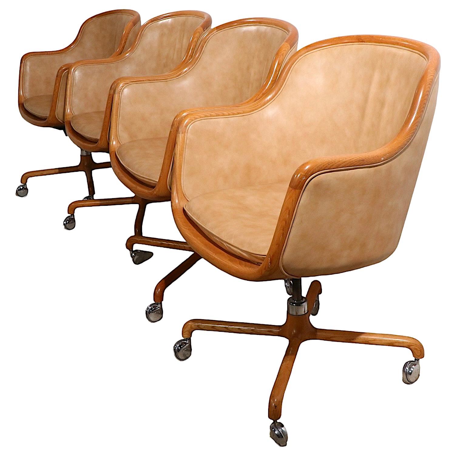 Leather  11 Swivel Tilt Desk Dining Swivel Tilt Chairs by Ward Bennet for Brickel For Sale