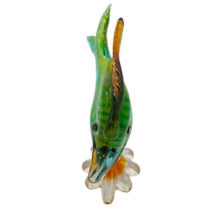 Italiano Scultura di pesce angelo in vetro veneziano multicolore alta 11