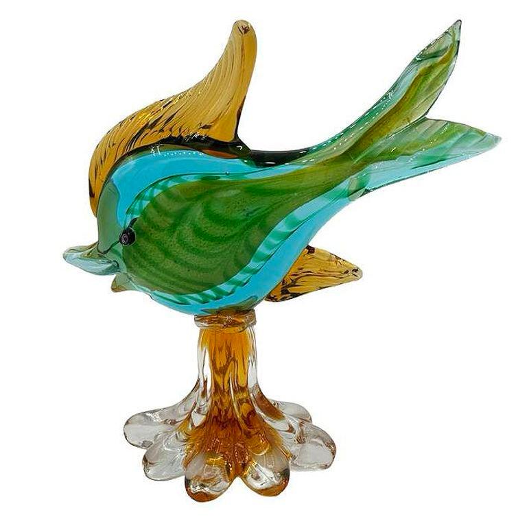 Scultura di pesce angelo in vetro veneziano multicolore alta 11