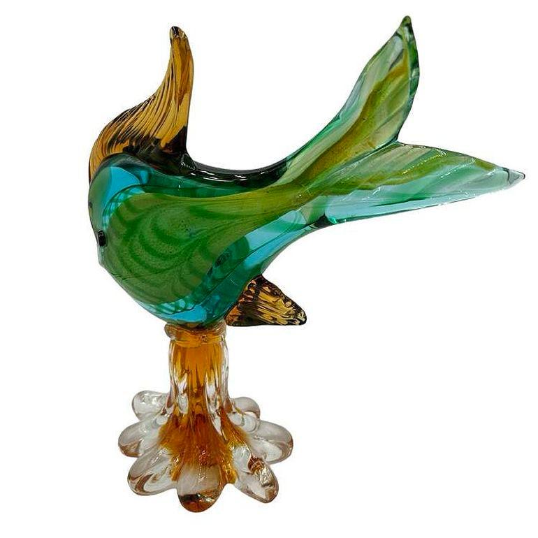 Metà XX secolo Scultura di pesce angelo in vetro veneziano multicolore alta 11