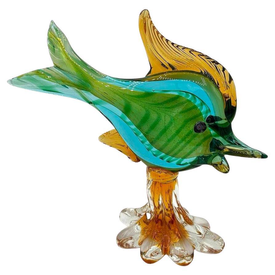 Escultura de pez ángel multicolor de vidrio veneciano de 11 pulgadas de alto de J. I. Co.