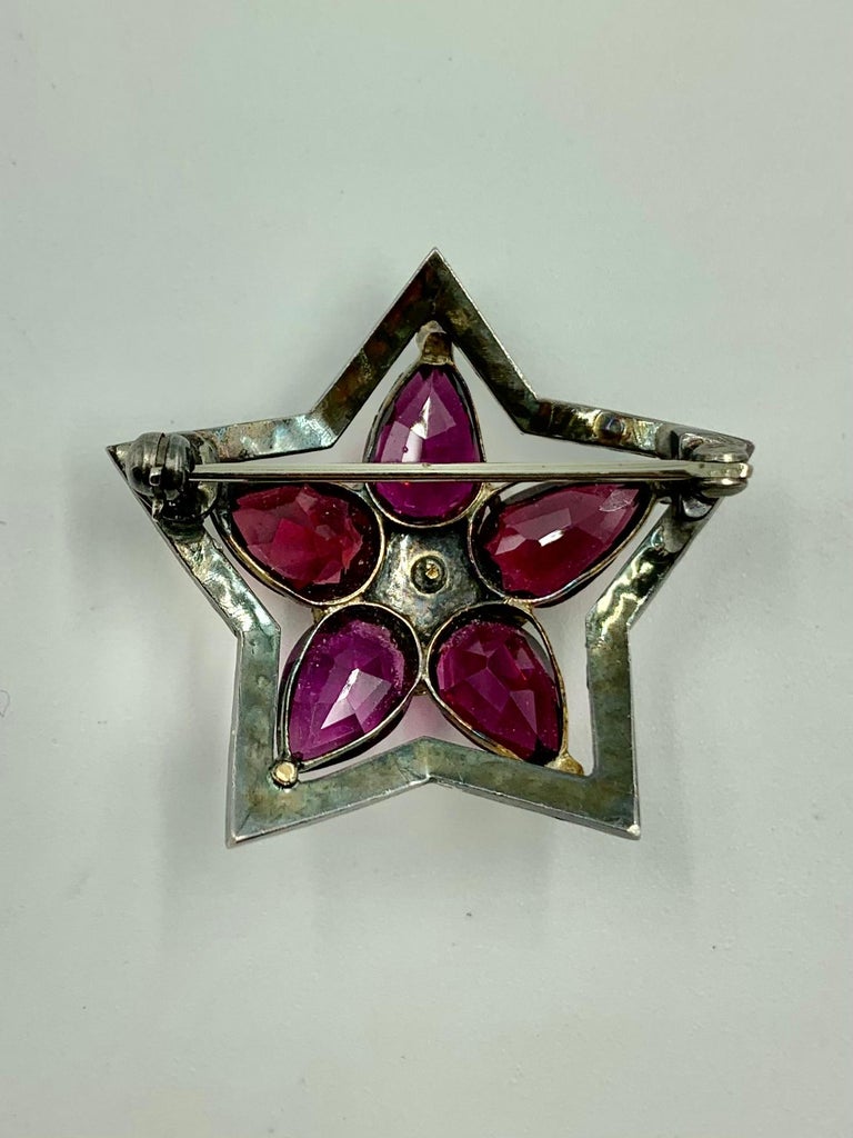 11 TCW Large Pear Shaped Rhodolite Garnet 18K Gold, Silver, Pearl Star ...