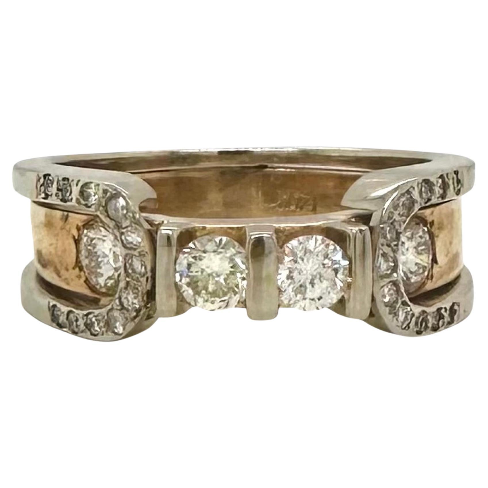 1.1 TCW Men's Large Diamond Ring in 14k Yellow & White Gold 11.9g For Sale