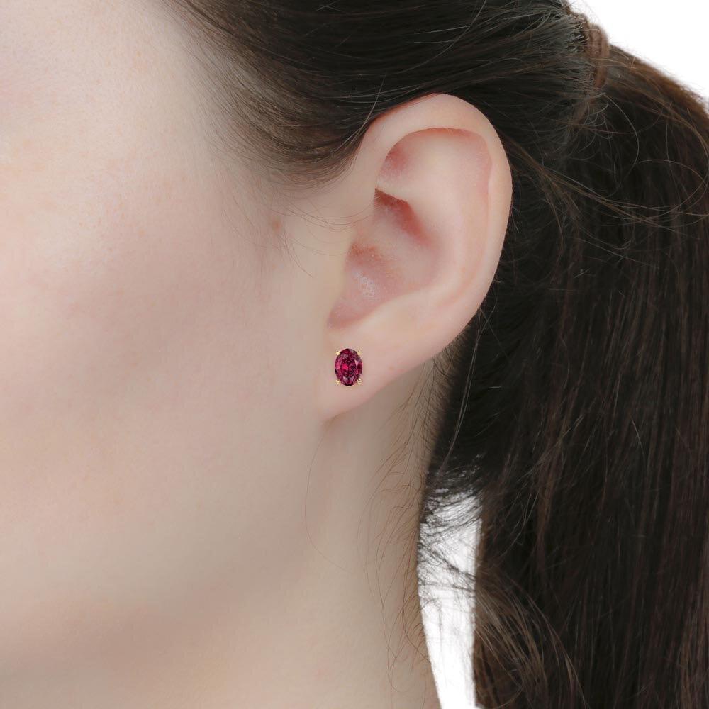 Oval Cut 1.1 to 1.20 Ct Oval Gemstone Ruby Stud Earrings - 14K White Gold For Sale