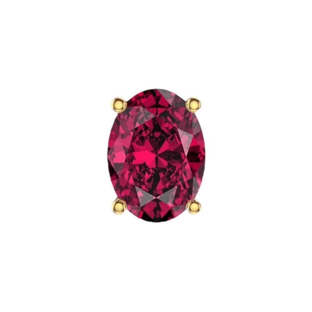 Modern 1.1 to 1.20 Ct Oval Gemstone Ruby Stud Earrings - 14K Yellow Gold For Sale
