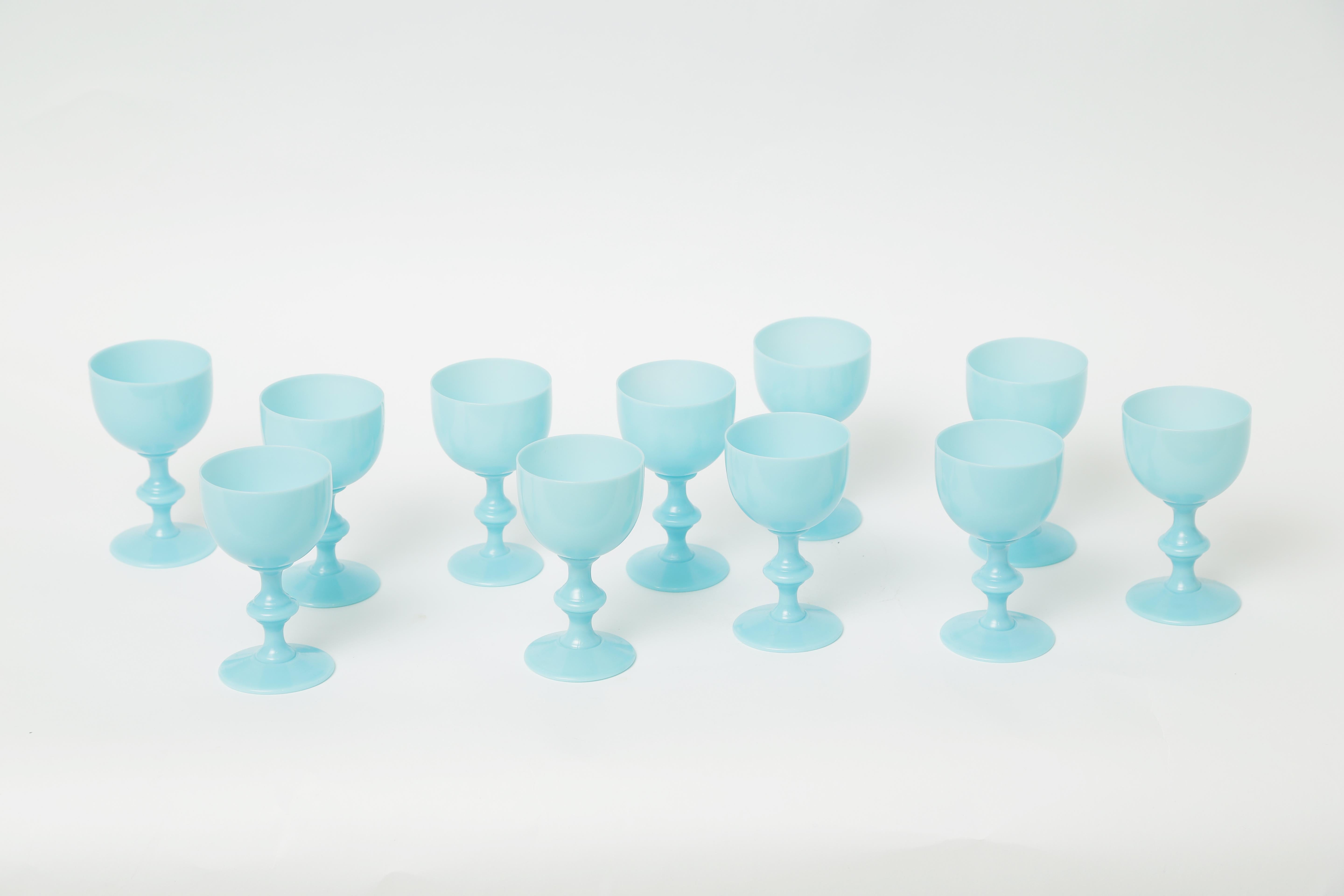 Mid-Century Modern 11 Turquoise Portieux Vallerysthal Wine Glasses, circa 1930