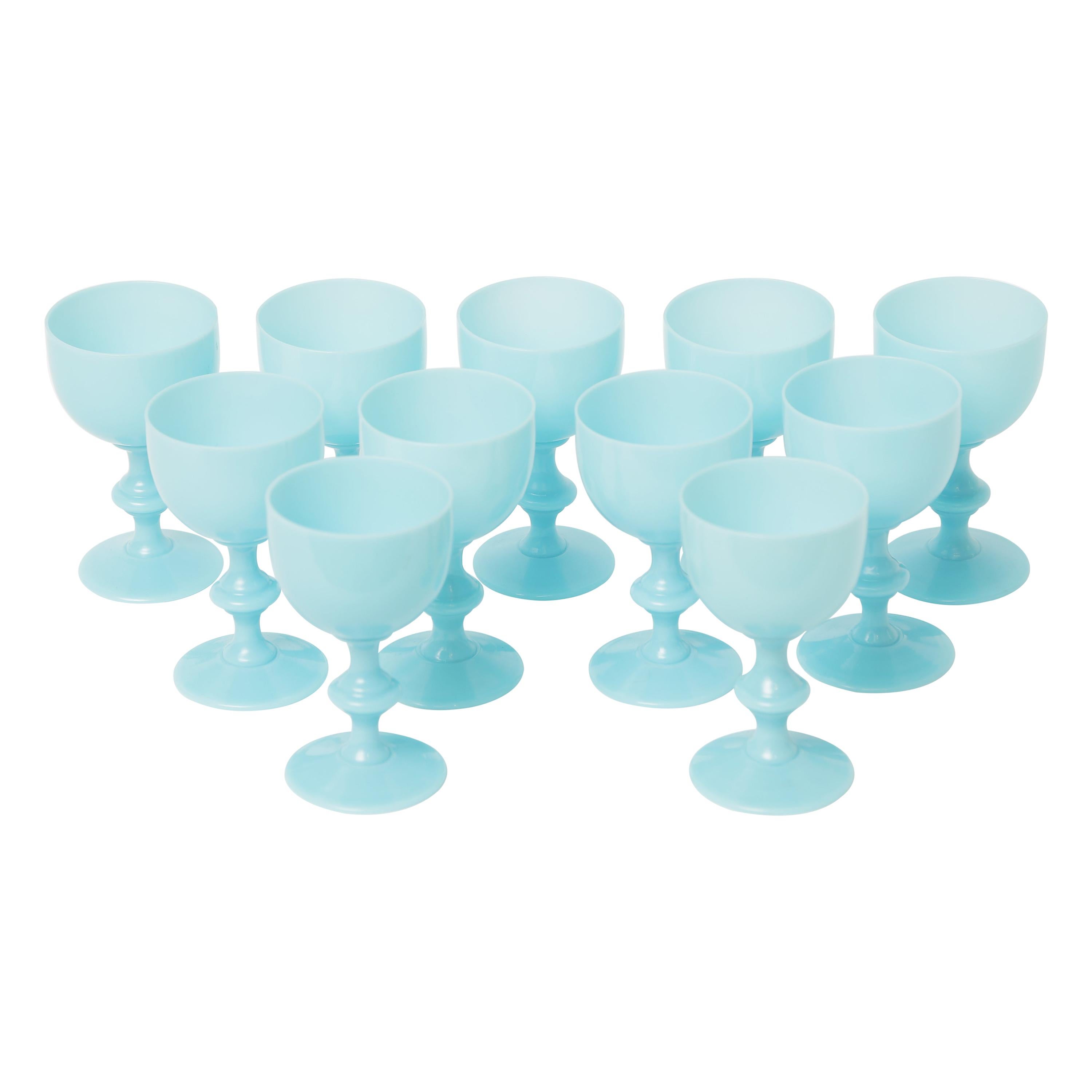 11 Turquoise Portieux Vallerysthal Wine Glasses, circa 1930
