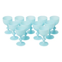 11 Turquoise Portieux Vallerysthal Wine Glasses, circa 1930