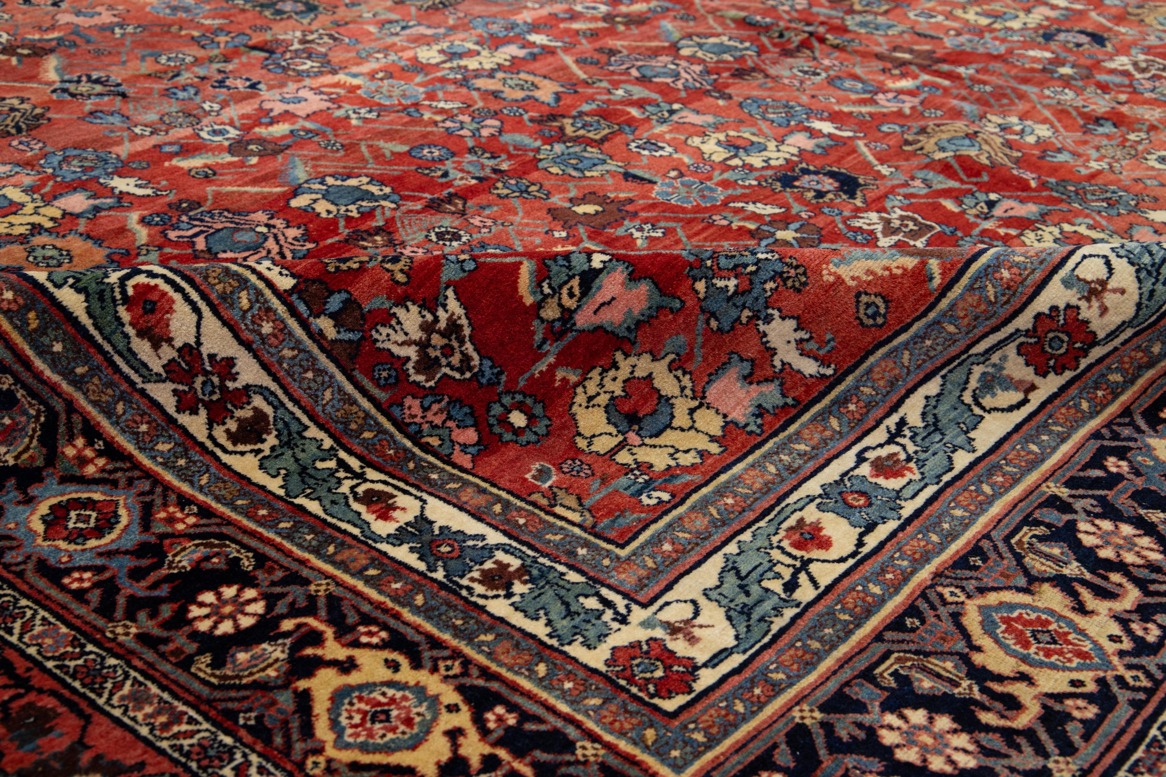 11 x 12 Antike Bidjar Handmade Allover rote Wolle Teppich zurück aus den 1890er Jahren im Angebot 4