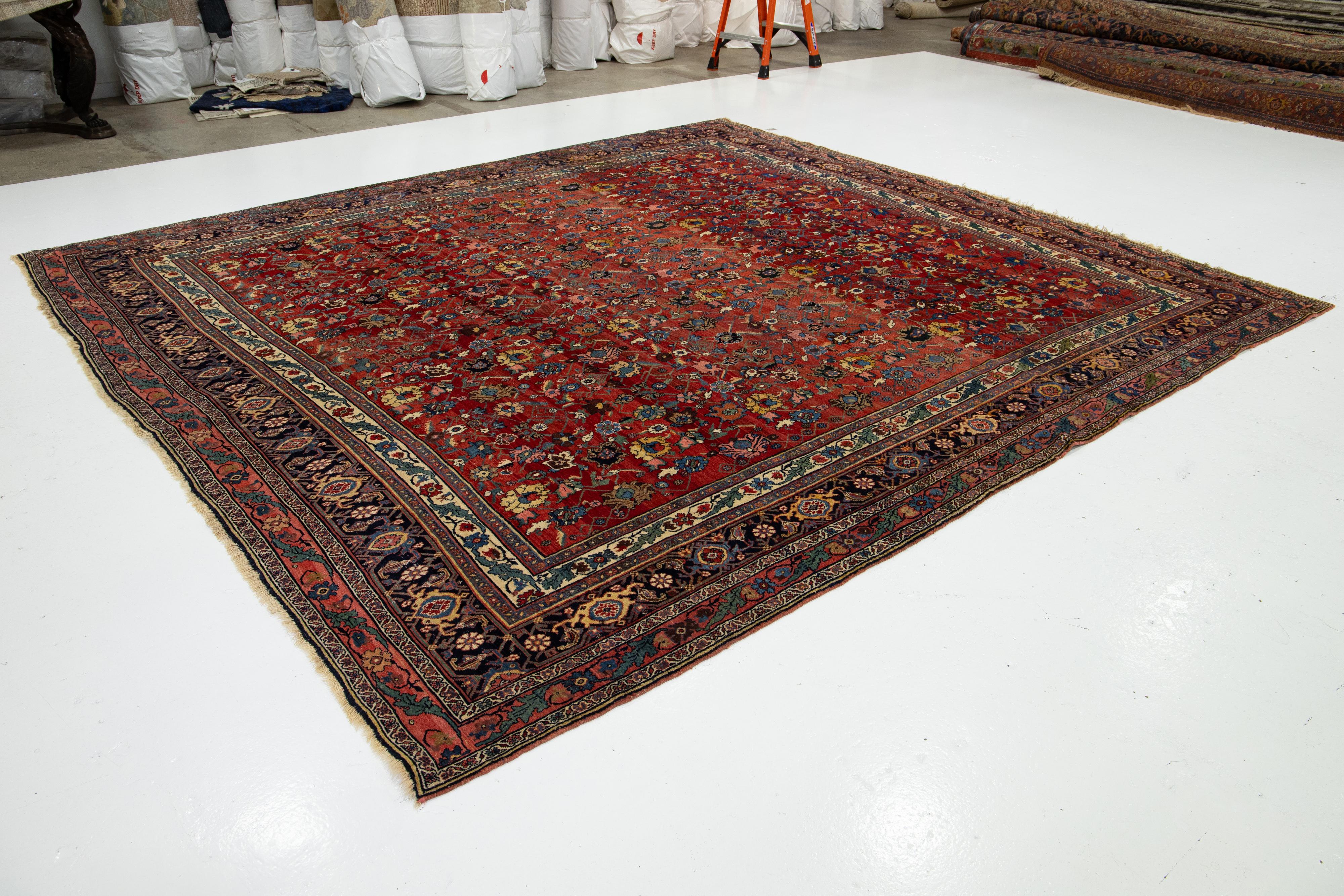 11 x 12 Antike Bidjar Handmade Allover rote Wolle Teppich zurück aus den 1890er Jahren (Persisch) im Angebot